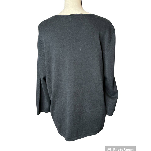 Victor Costa Women's Top Size L in Black with Faux Turquoise Beads Sequin Decor - Picture 4 of 6